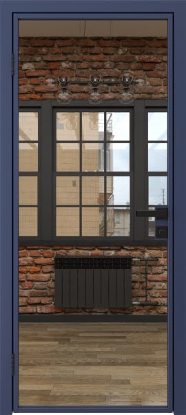 Алюминиевая межкомнатная дверь 1AG («синий матовый» / зеркало)