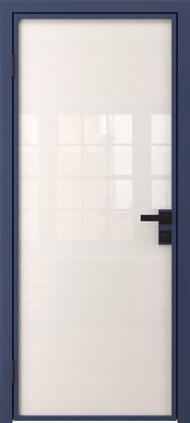 Алюминиевая межкомнатная дверь 1AG («синий матовый» / триплекс белый)