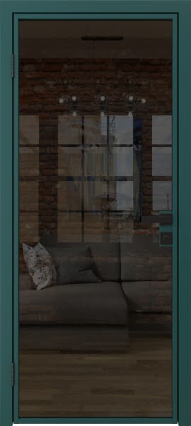 Алюминиевая межкомнатная дверь 1AG («зеленый матовый» / стекло тонированное)