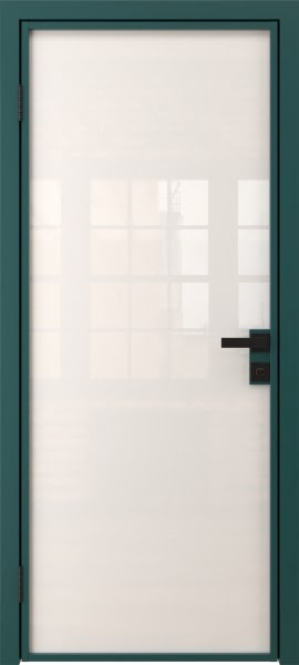 Алюминиевая межкомнатная дверь 1AG («зеленый матовый» / триплекс белый)