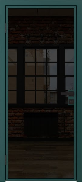 Алюминиевая межкомнатная дверь 1AG («зеленый матовый» / триплекс черный)