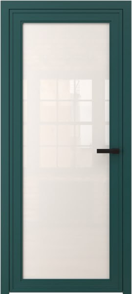 Алюминиевая межкомнатная дверь 1AGP («зеленый матовый» / триплекс белый)