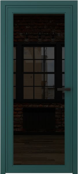 Алюминиевая межкомнатная дверь 1AGP («зеленый матовый» / триплекс черный)