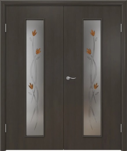 Распашная двустворчатая дверь 22Х (ламинированная «венге», белое художественное с элементами фьюзинга)