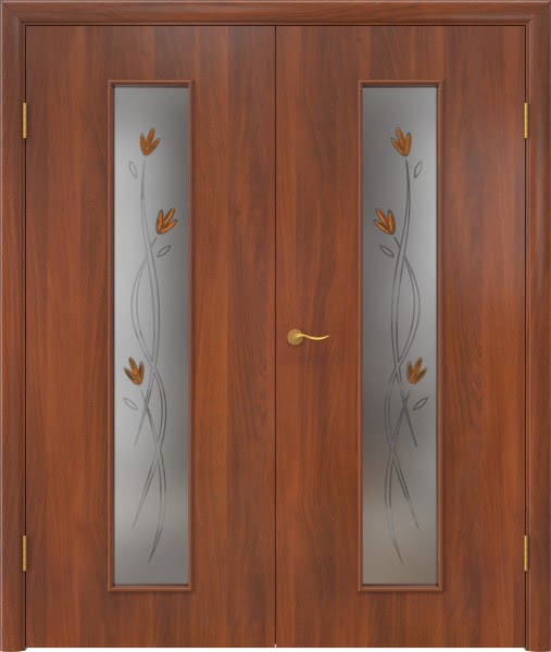 Распашная двустворчатая дверь 22Х (ламинированная «итальянский орех», белое художественное с элементами фьюзинга)