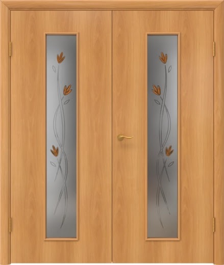 Распашная двустворчатая дверь 22Х (ламинированная «миланский орех», белое художественное с элементами фьюзинга)