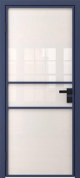 Алюминиевая межкомнатная дверь 2AG («синий матовый» / триплекс белый)