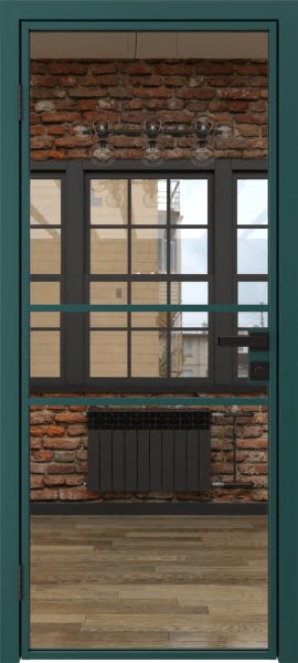 Алюминиевая межкомнатная дверь 2AG («зеленый матовый» / зеркало)