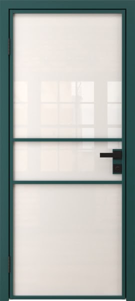 Алюминиевая межкомнатная дверь 2AG («зеленый матовый» / триплекс белый)