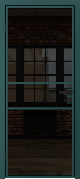 Алюминиевая межкомнатная дверь 2AG («зеленый матовый» / триплекс черный)