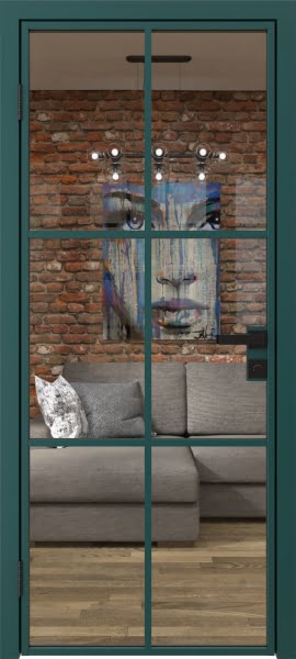 Алюминиевая межкомнатная дверь 3AG («зеленый матовый» / стекло прозрачное)