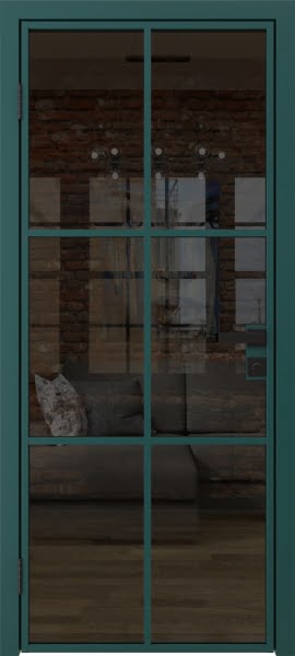 Алюминиевая межкомнатная дверь 3AG («зеленый матовый» / стекло тонированное)