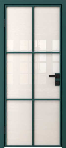 Алюминиевая межкомнатная дверь 3AG («зеленый матовый» / триплекс белый)