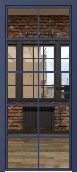 Алюминиевая межкомнатная дверь 4AG («синий матовый» / зеркало)