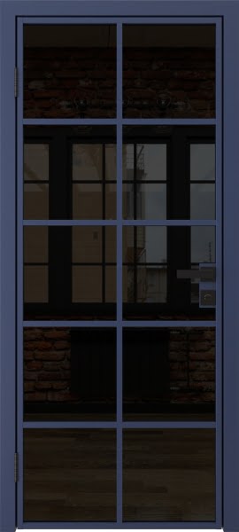 Алюминиевая межкомнатная дверь 4AG («синий матовый» / триплекс черный)
