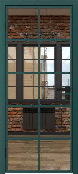Алюминиевая межкомнатная дверь 4AG («зеленый матовый» / зеркало)