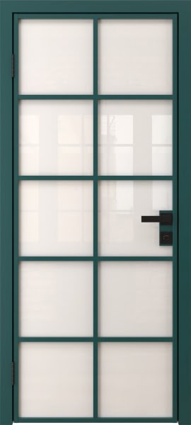 Алюминиевая межкомнатная дверь 4AG («зеленый матовый» / триплекс белый)
