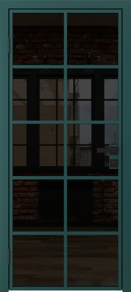 Алюминиевая межкомнатная дверь 4AG («зеленый матовый» / триплекс черный)