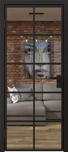 Алюминиевая межкомнатная дверь 4AG («черный матовый» / стекло прозрачное)
