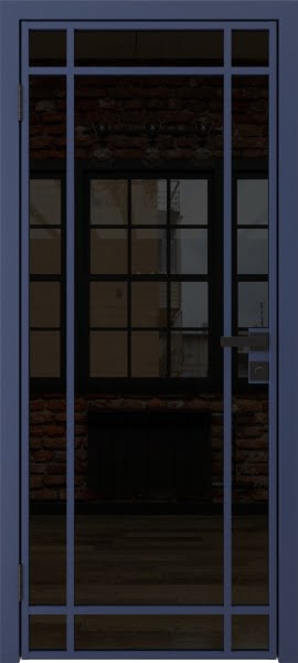 Алюминиевая межкомнатная дверь 5AG («синий матовый» / триплекс черный)