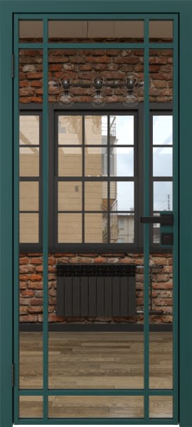 Алюминиевая межкомнатная дверь 5AG («зеленый матовый» / зеркало)
