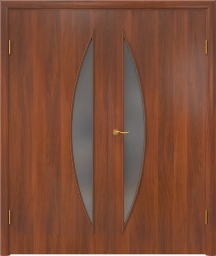 Распашная двустворчатая дверь 5С (ламинированная «итальянский орех», матовое стекло)