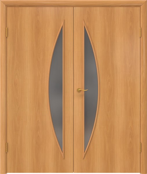 Распашная двустворчатая дверь 5С (ламинированная «миланский орех», матовое стекло)