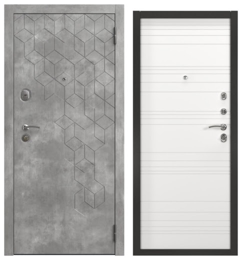 Дверь входная ALFA-126/39, бетон темный / шагрень белая