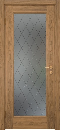 Межкомнатная дверь FK001 (шпон дуб античный с патиной, стекло: сатинат ромб)