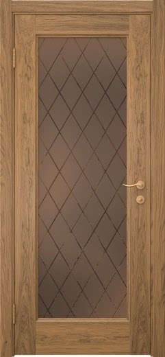 Межкомнатная дверь FK001 (шпон дуб античный с патиной, стекло: сатинат бронзовый ромб)