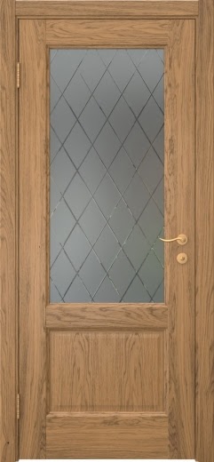 Межкомнатная дверь FK002 (шпон дуб античный с патиной, стекло: сатинат ромб)