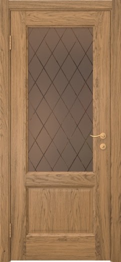 Межкомнатная дверь FK002 (шпон дуб античный с патиной, стекло: сатинат бронзовый ромб)