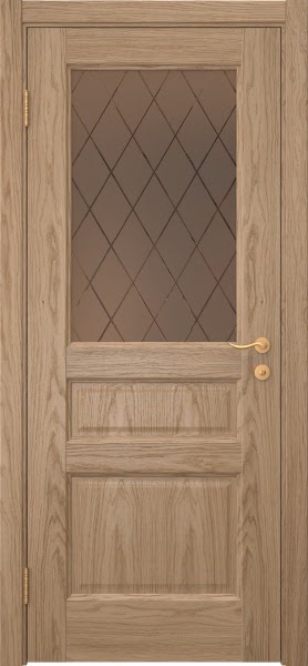 Межкомнатная дверь FK016 (шпон дуб светлый, стекло бронзовое с гравировкой)