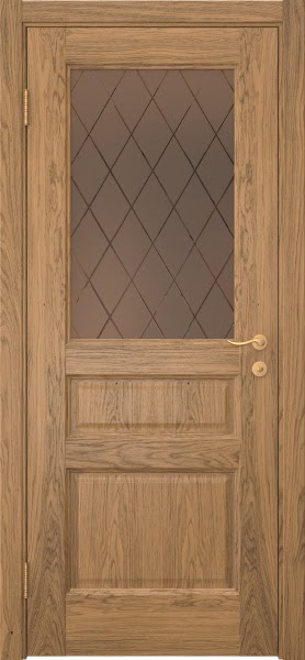 Межкомнатная дверь FK016 (шпон дуб античный с патиной, стекло: сатинат бронзовый ромб)