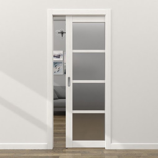 Одностворчатая дверь-пенал FK027 (экошпон белый, матовое стекло)