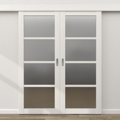 Двустворчатая раздвижная дверь FK027 (экошпон белый, матовое стекло)