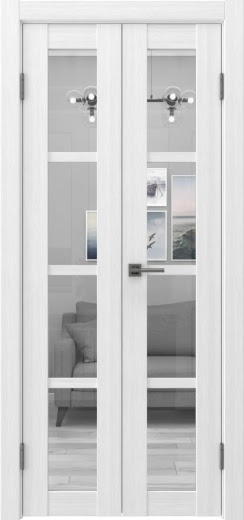 Распашная двустворчатая дверь FK027 (экошпон белый, стекло прозрачное, 40 см)