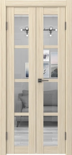 Распашная двустворчатая дверь FK027 (экошпон «беленый дуб FL», стекло прозрачное, 40 см)