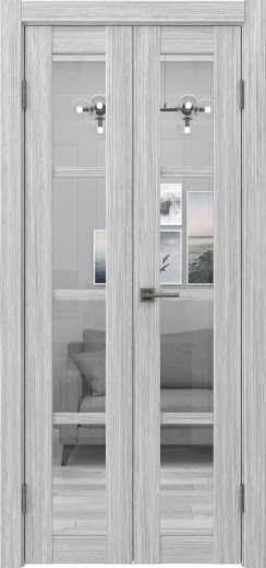 Распашная двустворчатая дверь FK027 (экошпон «серый дуб FL», стекло прозрачное, 40 см)