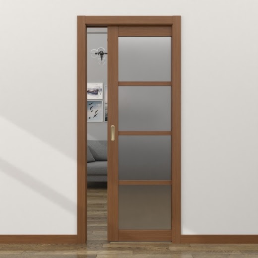 Одностворчатая дверь-пенал FK027 (экошпон «орех», матовое стекло)