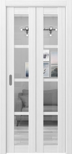 Складная дверь FK028 (экошпон белый, стекло прозрачное)