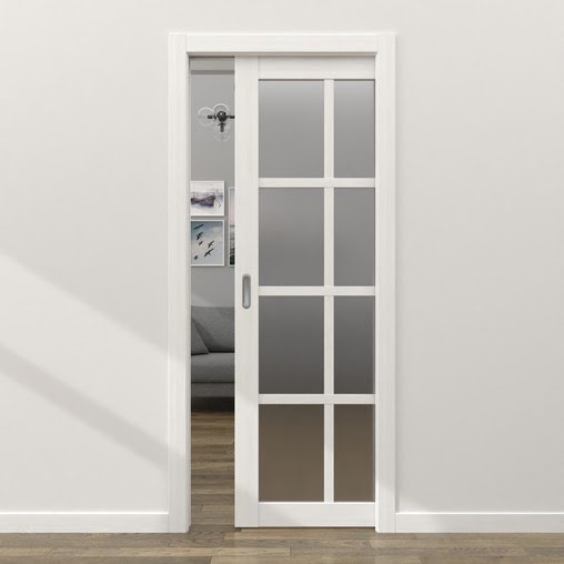 Одностворчатая дверь-пенал FK028 (экошпон белый, матовое стекло)