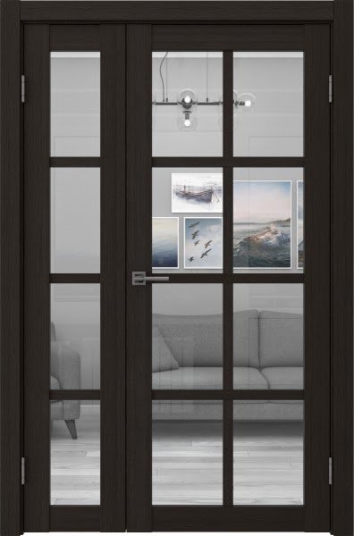 Распашная полуторная дверь FK028 (экошпон «венге FL», стекло прозрачное)