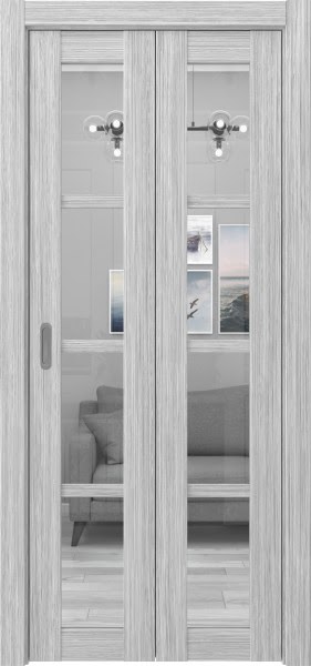 Складная дверь FK028 (экошпон «серый дуб FL», стекло прозрачное)