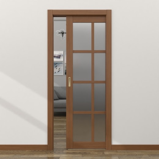 Одностворчатая дверь-пенал FK028 (экошпон «орех», матовое стекло)