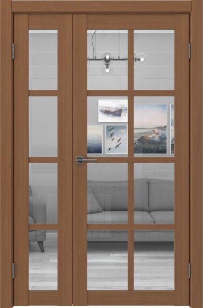 Распашная полуторная дверь FK028 (экошпон «орех», стекло прозрачное)