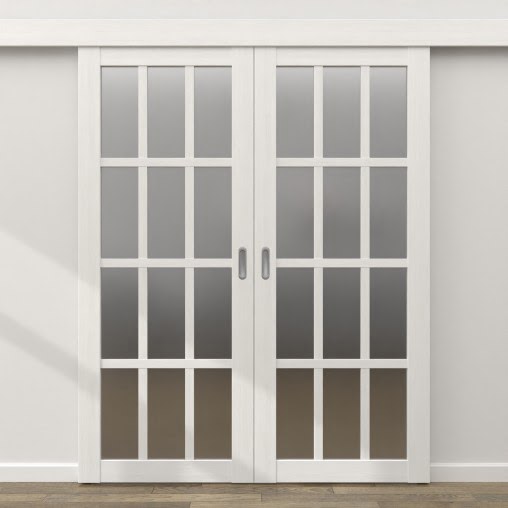 Двустворчатая раздвижная дверь FK029 (экошпон белый, матовое стекло)