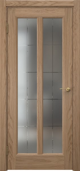 Межкомнатная дверь FK032 (шпон дуб светлый, сатинат с гравировкой решетка)