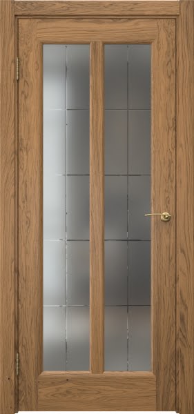 Межкомнатная дверь FK032 (шпон дуб античный с патиной, сатинат с гравировкой решетка)