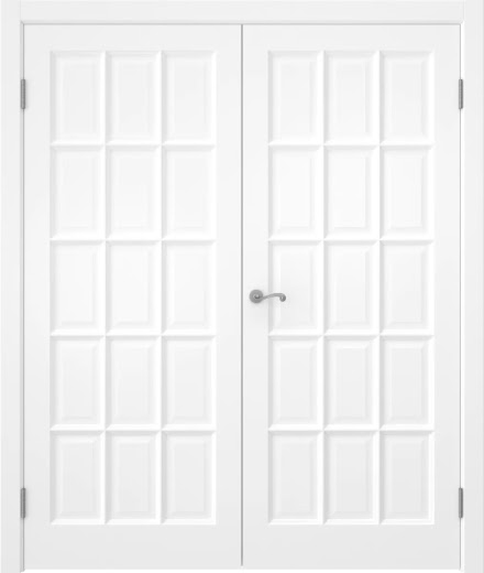 Распашная двустворчатая дверь FM001 (массив сосны, эмаль белая)